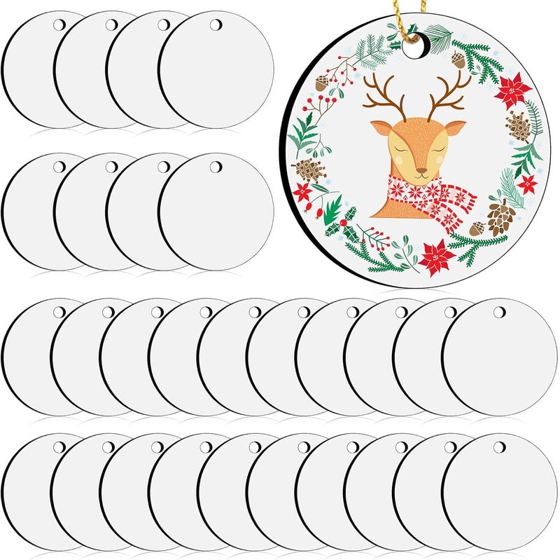 Billbotk 3" Sublimation Ornament Blanks, 30 Pieces Round Blank Sublimation Ornaments for Christmas Tree Décor, DIY Handmade Crafts(3 inches) - Image 1